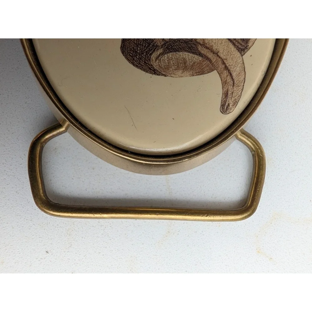 Vintage 1983 Barlow Solid Brass Bighorn Ram Scrimshaw Belt Buckle Made in USA